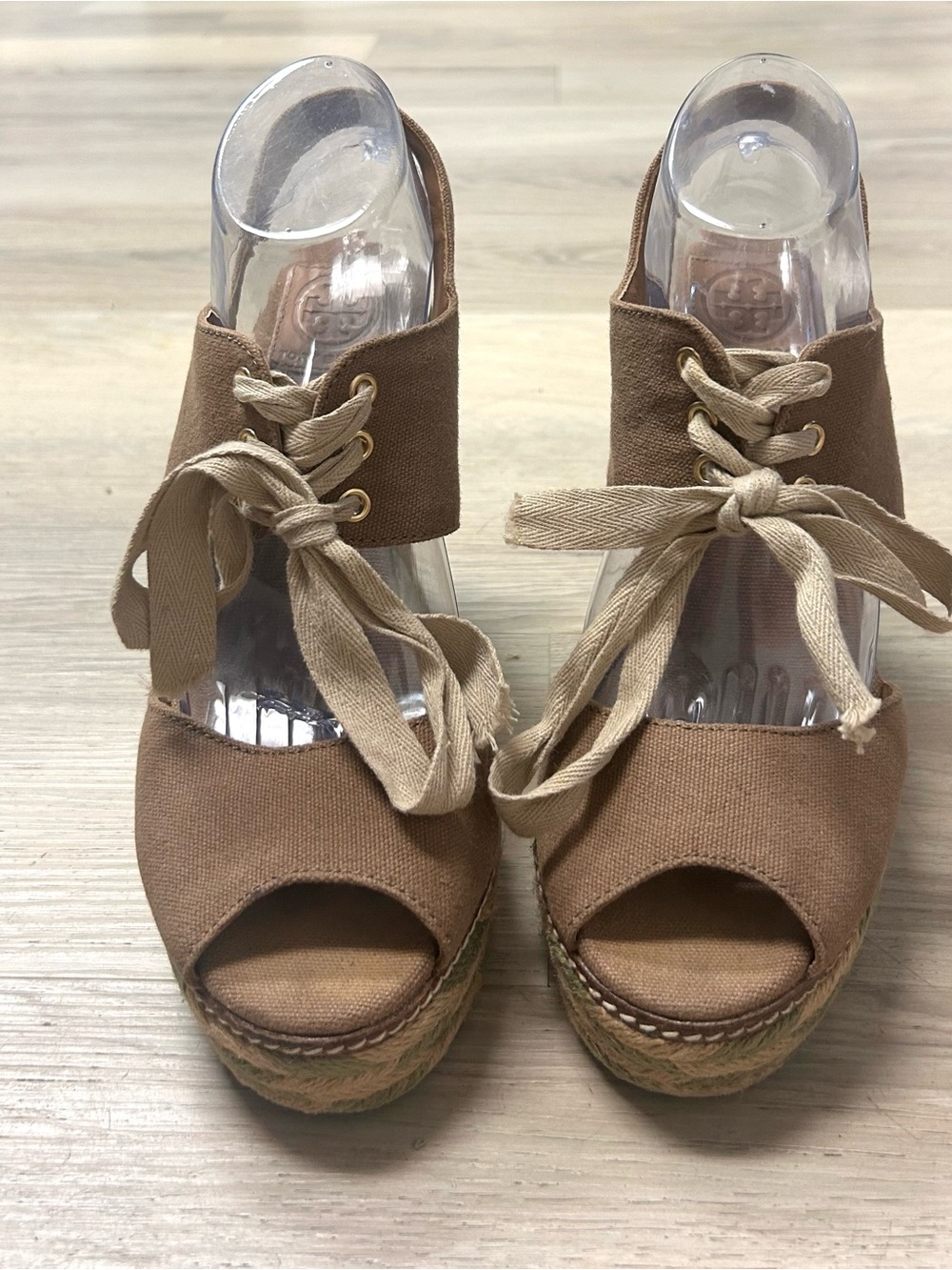 Tory Burch Wedge Sandals Womens 9M Linley Espadrille Platform Tan Olive Lace Up - Picture 4 of 14